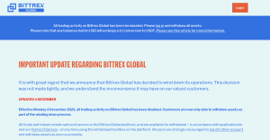 Bittrex Global, Ticaret Faaliyetlerini Sonlandırıyor